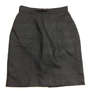 AWINA Black 100% Genuine Leather Pockets Lined Skirt